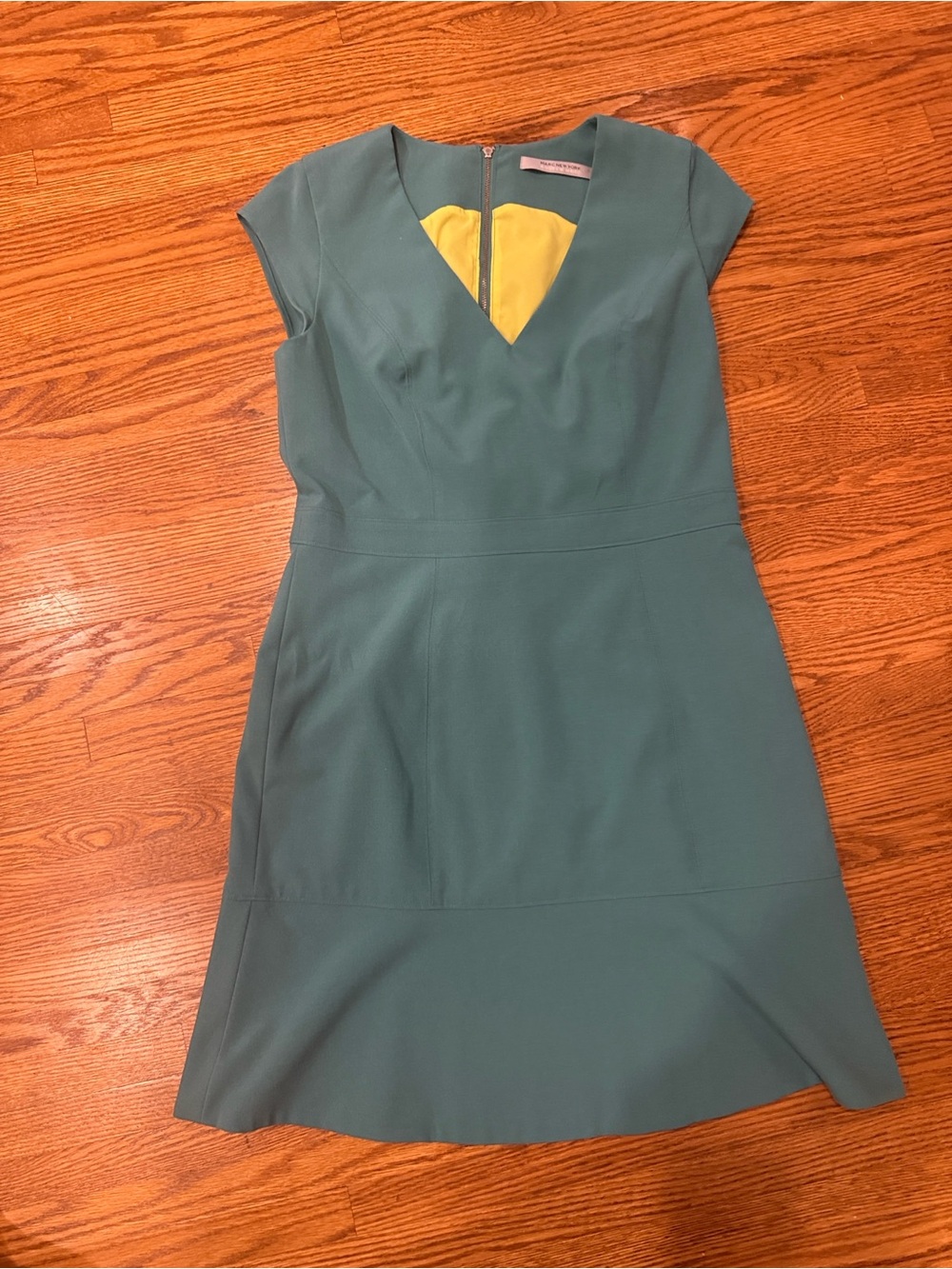 Marc New York Teal Midi Dress with Yellow Neckline Detail